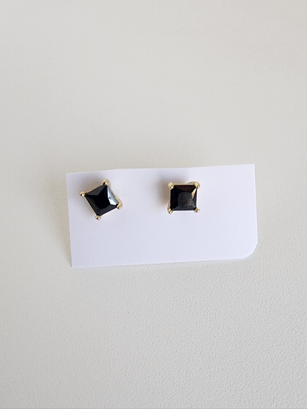 Black Princess Cut Stud Earrings Gold Tone Mini Minimalist Elegant